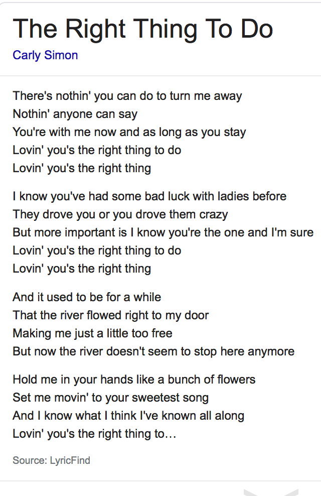 The Right Thing To Do - lyrics- legally obtained from -Google